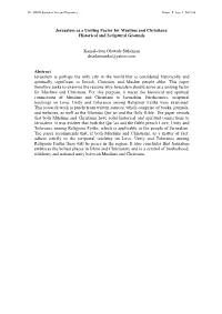 Jerusalem As a Uniting Factor for Muslims and Christians: Historical and Scriptural Grounds