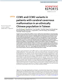 CCM1 and CCM2 Variants in Patients with Cerebral Cavernous
