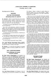 Legislative Assembly of Manitoba Prayers Routine