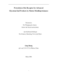 Proteolysis of the Receptor for Advanced Glycation End Products by Matrix Metalloproteinases