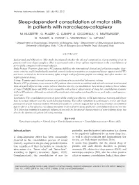 Sleep-Dependent Consolidation of Motor Skills in Patients with Narcolepsy-Cataplexy