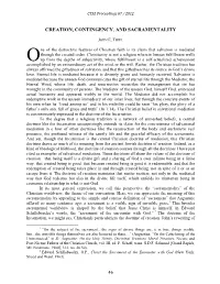 Creation, Contingency, and Sacramentality
