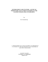 Environment and Culture: a Study of Prehistoric Settlement Patterns in the Eastern Highlands of Zimbabwe