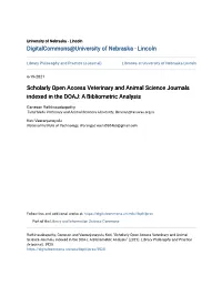 Scholarly Open Access Veterinary and Animal Science Journals Indexed in the DOAJ: a Bibliometric Analysis
