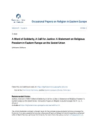 A Statement on Religious Freedom in Eastern Europe an the Soviet Union