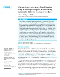Australian Magpies Vary Mobbing Strategies, Not Intensity, Relative to Diﬀerent Species of Predator