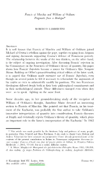Francis of Marchia and William of Ockham: Fragments from a Dialogue*