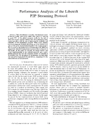 Performance Analysis of the Libswift P2P Streaming Protocol