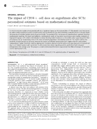 Cell Dose on Engraftment After Scts: Personalized Estimates Based on Mathematical Modeling