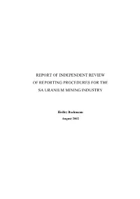 Independent Review of Reporting Procedures for the Sa Uranium Mining Industry
