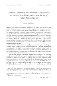 Giannozzo Manettis New Testament: New Evidence on Sources