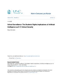 School Surveillance: the Students' Rights Implications of Artificial Intelligence As K-12 School Security