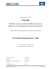 UNICORE D2.3 Platform Requirements