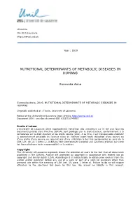 Nutritional Determinants of Metabolic Diseases in Humans