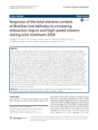 Response of the Total Electron Content at Brazilian Low Latitudes to Corotating Interaction Region and High‑Speed Streams During Solar Minimum 2008 Claudia M