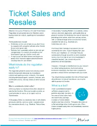 Ticket Sales and Resales
