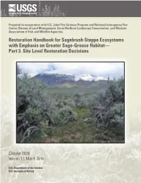 Restoration Handbook for Sagebrush Steppe Ecosystems with Emphasis on Greater Sage-Grouse Habitat— Part 3