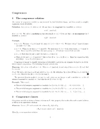 Congruences 1 the Congruence Relation 2 Congruence Classes