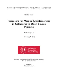 Indicators for Missing Maintainership in Collaborative Open Source Projects