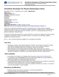 Simulation Developer for Physics-Based Space Game Published on Division for Planetary Sciences (