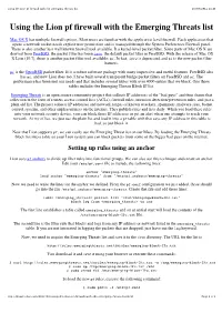 Using the Lion Pf Firewall with the Emerging Threats List 18/08/2012 14:46