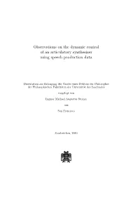 Observations on the Dynamic Control of an Articulatory Synthesizer Using Speech Production Data