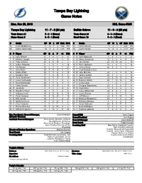 Tampa Bay Lightning Game Notes