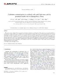 Cadmium Contamination in Orchard Soils and Fruit Trees and Its Potential Health Risk in Guangzhou, China