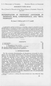 Determination of Phosphoric Anhydride in Phosphate Rock, Superphospha Te, and "Meta