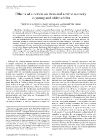 Effects of Emotion on Item and Source Memory in Young and Older Adults