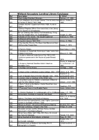 Midland Ancestors Lending Library Catalogue Ref Description V