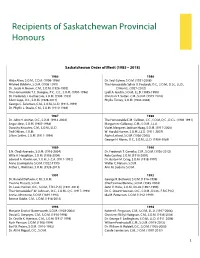 Saskatchewan Order of Merit Recipients