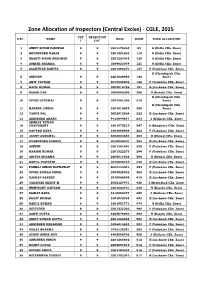 Zone Allocation of Inspectors (Central Excise) - CGLE, 2015