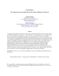 Crowd Science: the Organization of Scientific Research in Open Collaborative Projects