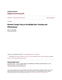 Russian Foreign Policy in the Middle East: Priorities and Effectiveness