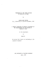 Thresholds in the Prose Fiction of Walter De La Mare