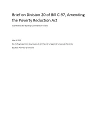 Brief on Division 20 of Bill C-97, Amending the Poverty Reduction Act