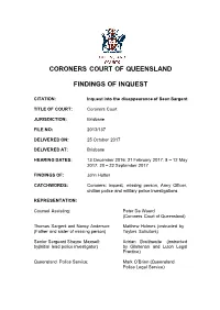 Findings of Inquest Into the Death of Sean Sargent