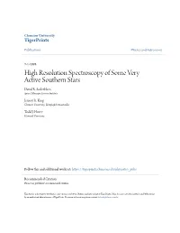 High Resolution Spectroscopy of Some Very Active Southern Stars David R