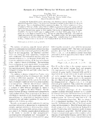 Synopsis of a Unified Theory for All Forces and Matter