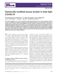 Genetically Modified Mouse Models to Help Fight COVID-19