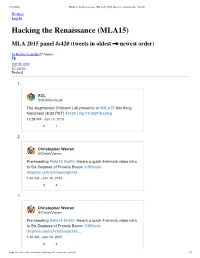 Hacking the Renaissance (MLA15) (With Tweets) · Robincamille · Storify Browse Log in Hacking the Renaissance (MLA15)