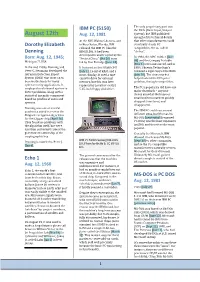 IBM PC (5150) the BIOS (Basic Input/Output August 12Th Aug