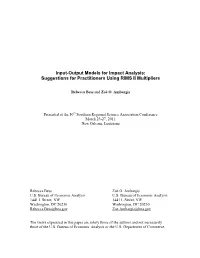Input-Output Models for Impact Analysis: Suggestions for Practitioners Using RIMS II Multipliers