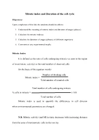 Mitotic Index and Duration of the Cell Cycle