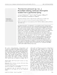 Thermocrinis Jamiesonii Sp. Nov., a Thiosulfate-Oxidizing, Autotropic Thermophile Isolated from a Geothermal Spring Jeremy A