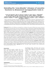 Relevance of Executive Functions to Dimensional Neuropsychiatric Traits in Youth