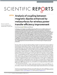 Analysis of Coupling Between Magnetic Dipoles Enhanced By