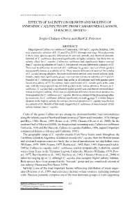 Effects of Salinity on Growth and Molting of Sympatric Callinectes Spp