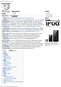 Ipod - Wikipedia, the Free Encyclopedia Personal Tools Create Account Log In